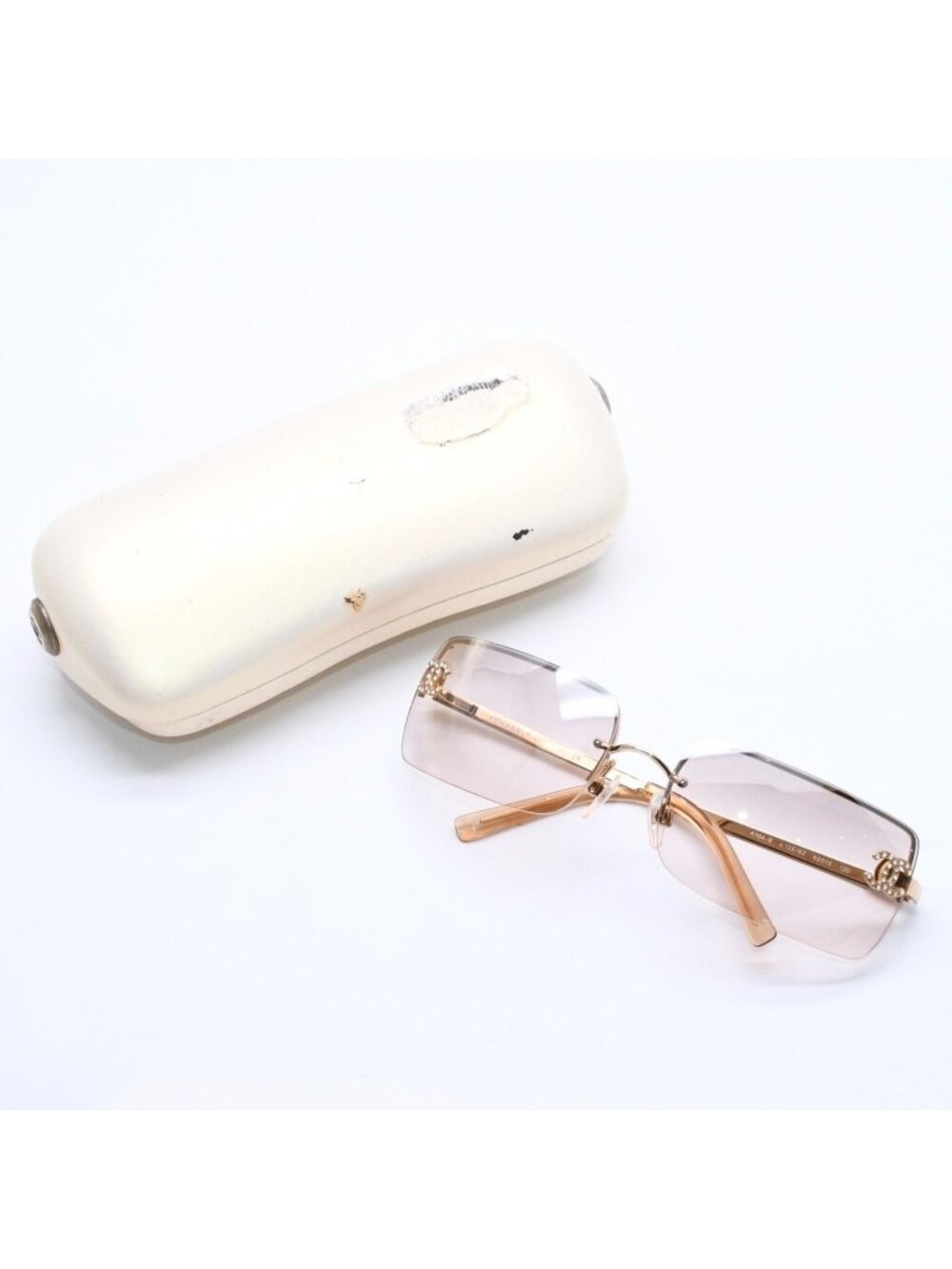 Chanel Half Rim Sunglasses Eyewear CC Logo Rhinestone